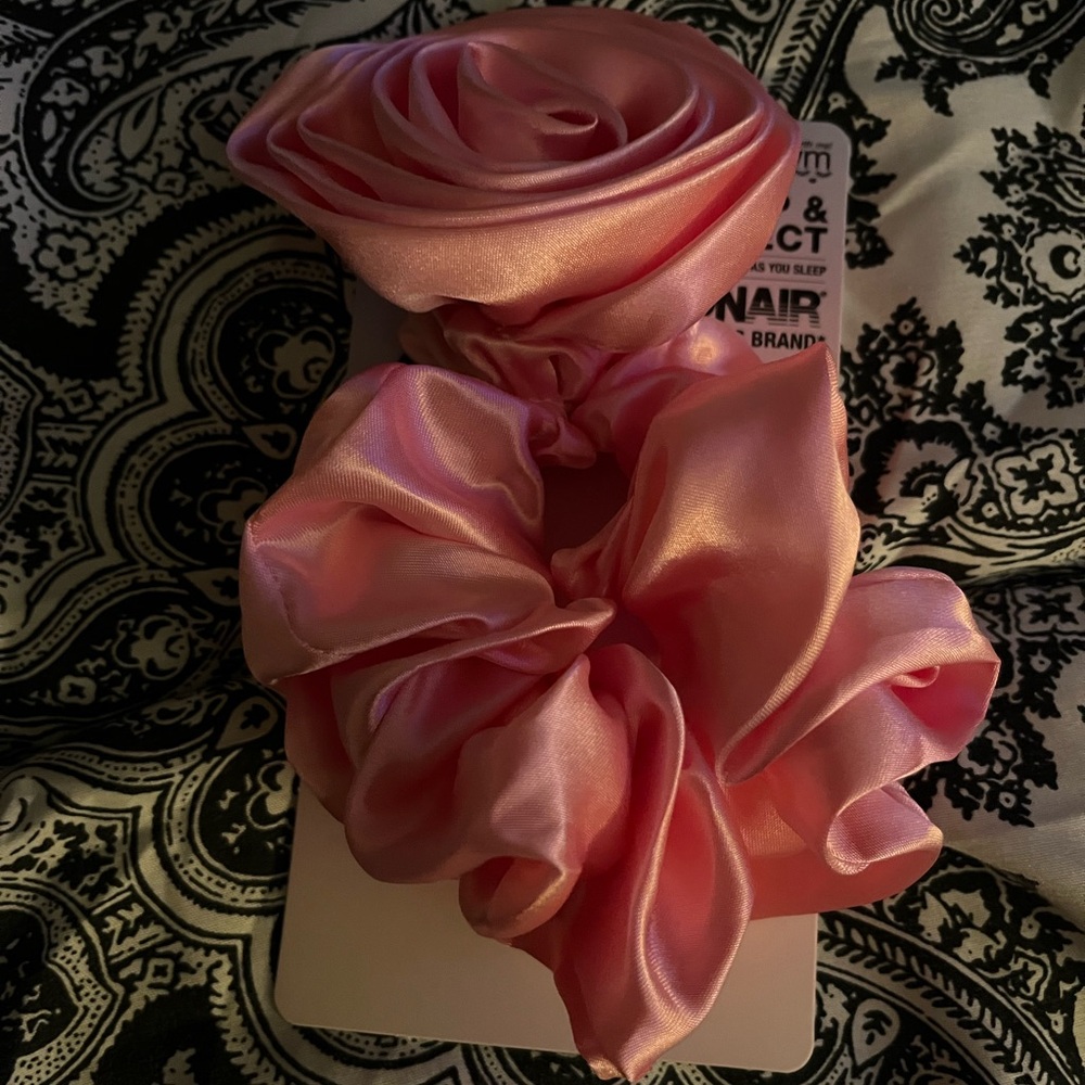 Pink Satin Hair Scrunchie Set